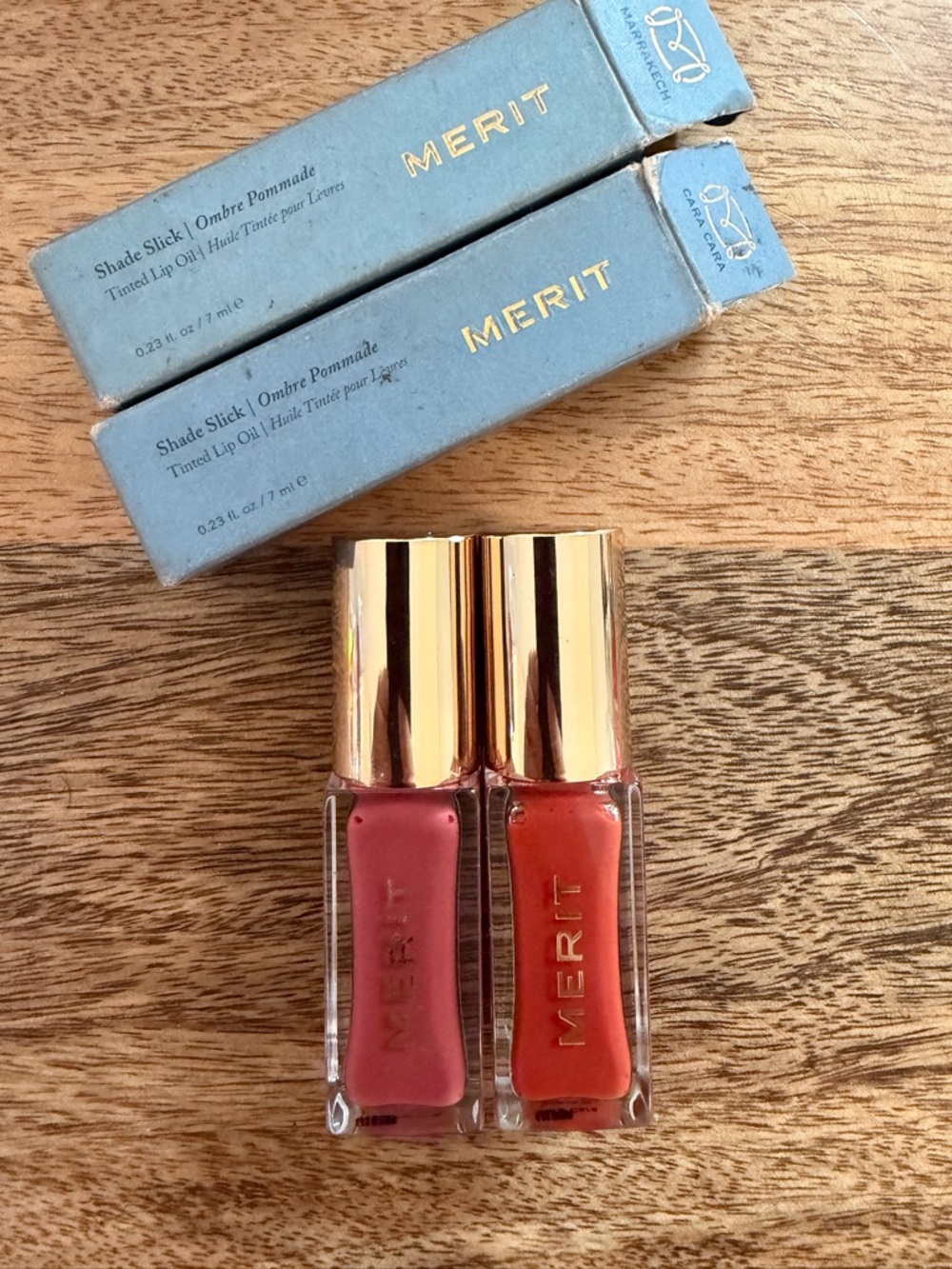 Merit Shade Slick Tinted Lip Oil Duo - in Marrakech & Cara Cara